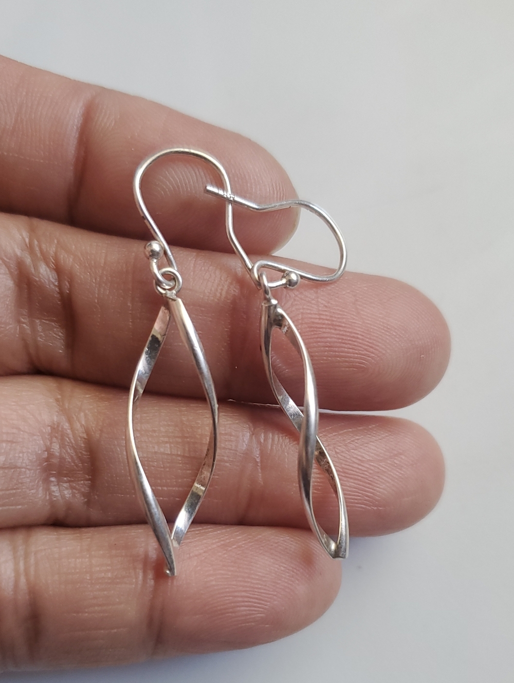 925  Silver Stamped Twisted Drop Earrings - Silver